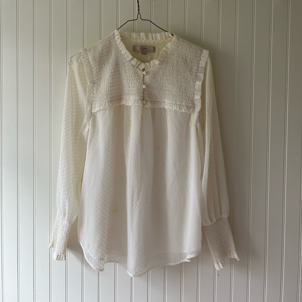 Elegant White mink dot Blouse by LOFT